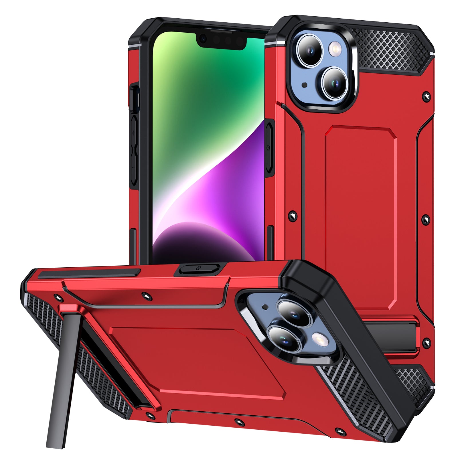 For iPhone 13 14 Kickstand Phone Case PC+TPU Military Grade 10ft Drop Tested Rubberized Back Cover For iPhone 13 14 Kickstand Phone Case PC+TPU Military Grade 10ft Drop Tested Rubberized Back Cover